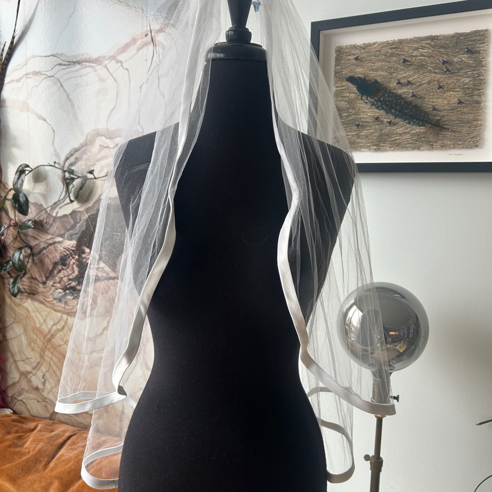 Elegant White Bridal Veil with Satin Trim